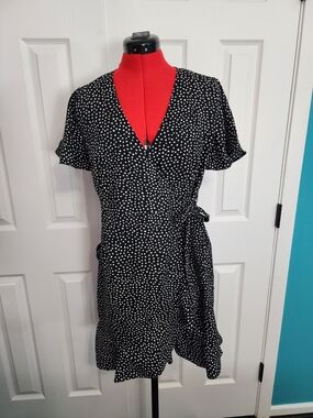 Vero Moda Black and White Polka Dot Wrap Dress